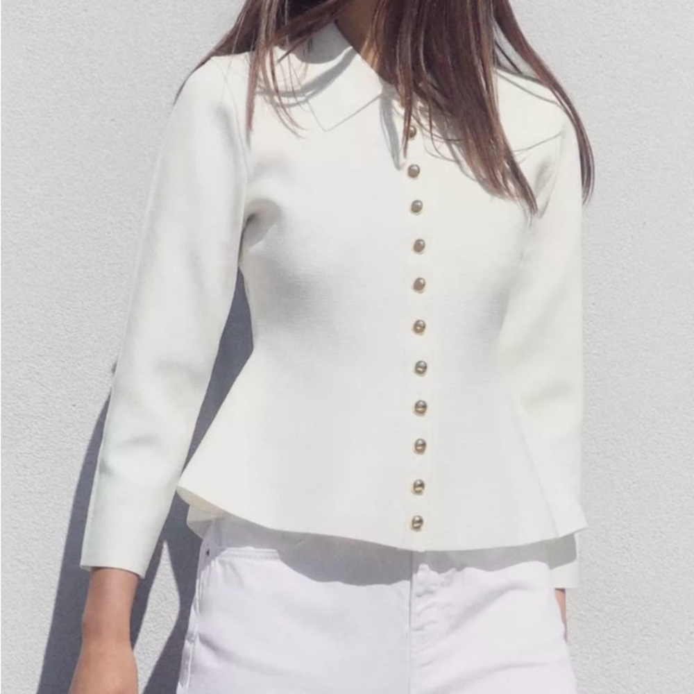 Zara White Peplum Jacket